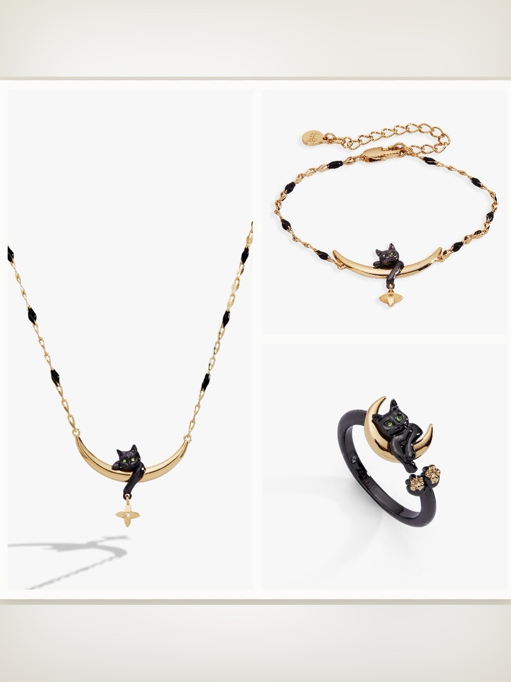 Alex And Ani Celestial Cat Bundle Bracelet Necklace & Ring NEW F/S